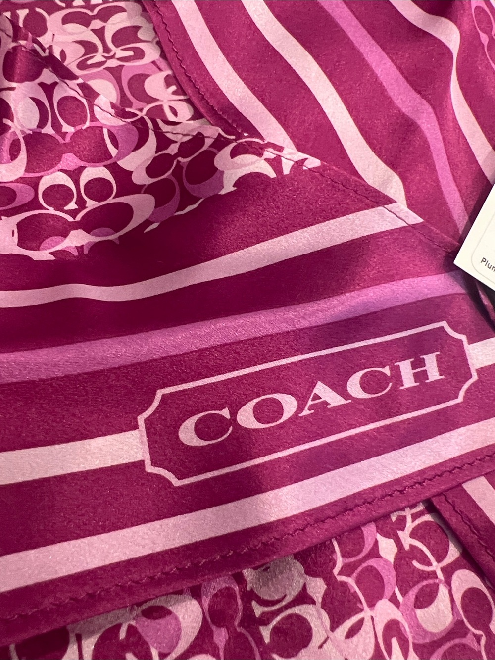 NWT COACH Pink Logo-Print Silk Scarf with Striped Border. 100% silk - Picture 3 of 7